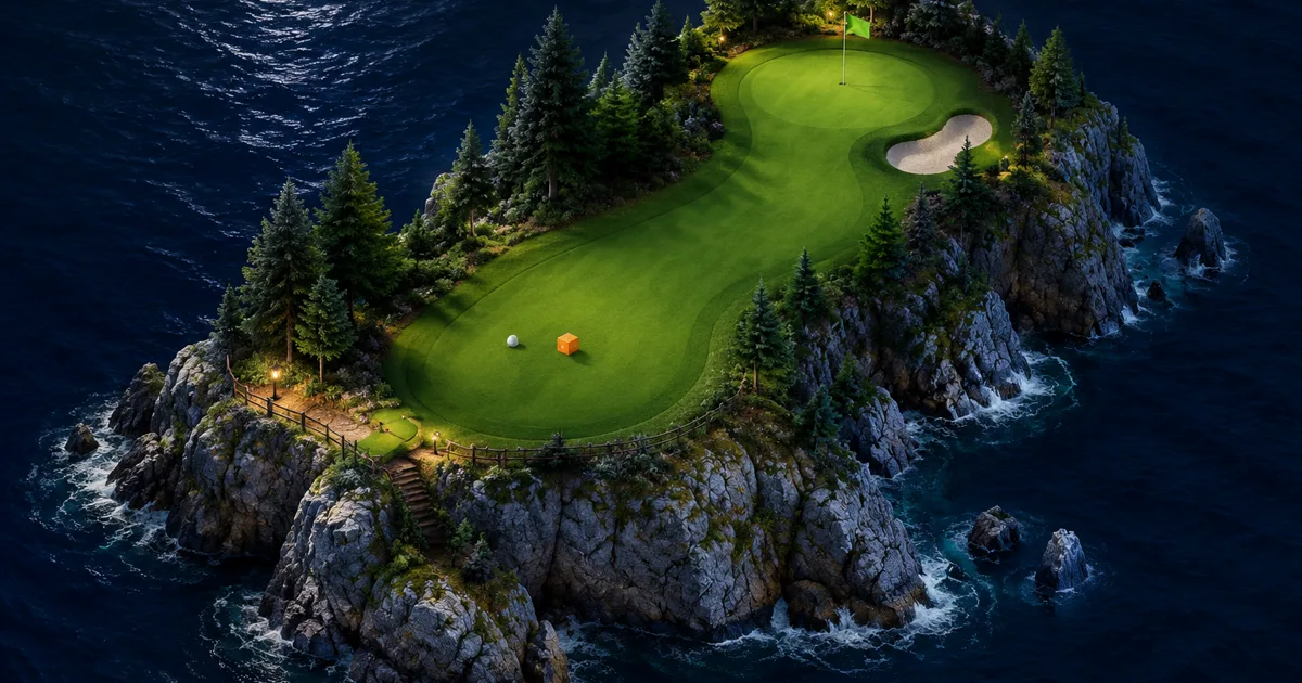 Original illustration of a night-time island golf green